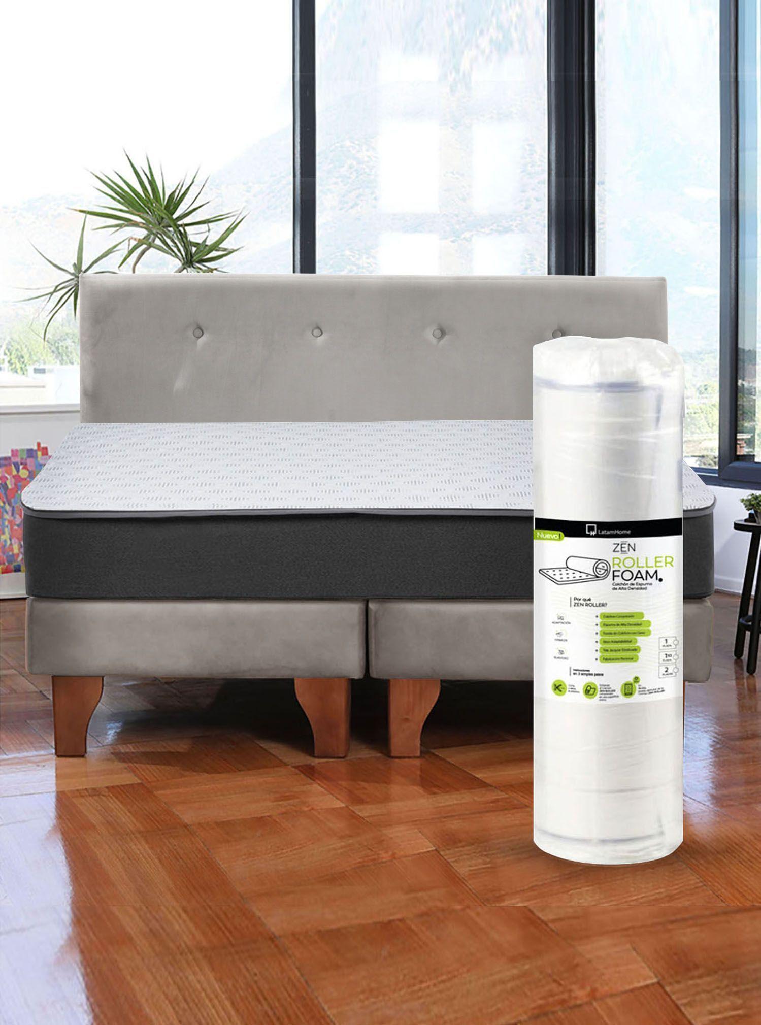 Cama Europea Zen Roller 2 Plazas Colchon Comprimido Espuma Tela-0