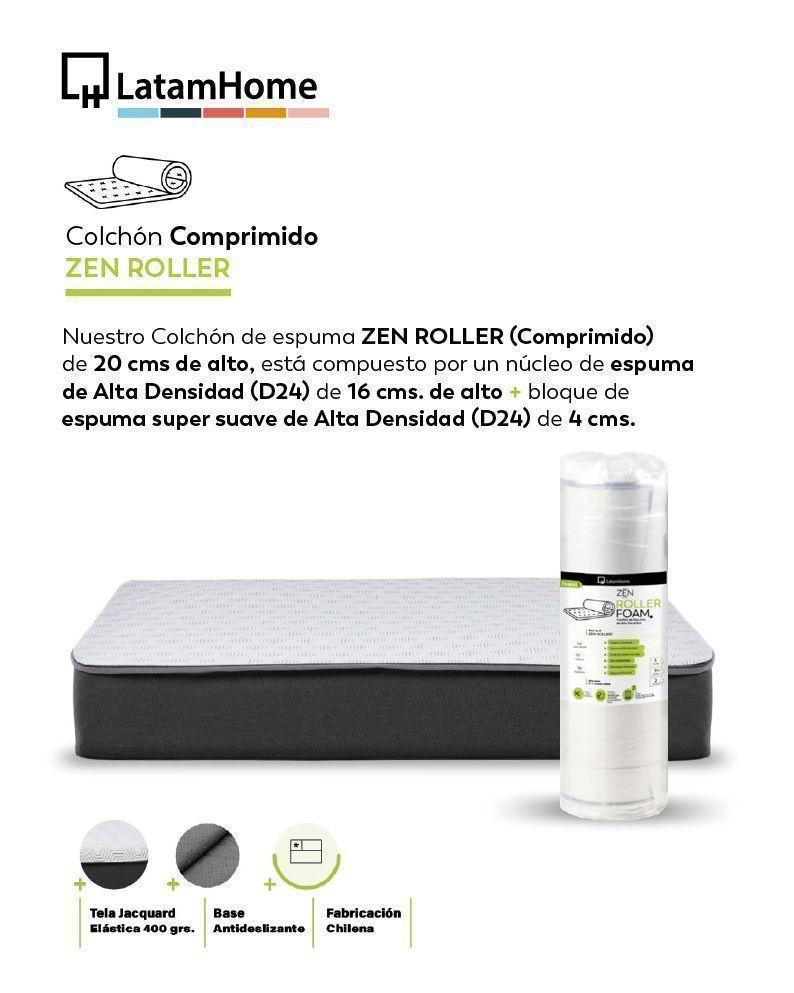 Cama Europea Zen Roller 2 Plazas Colchon Comprimido Espuma Tela-2