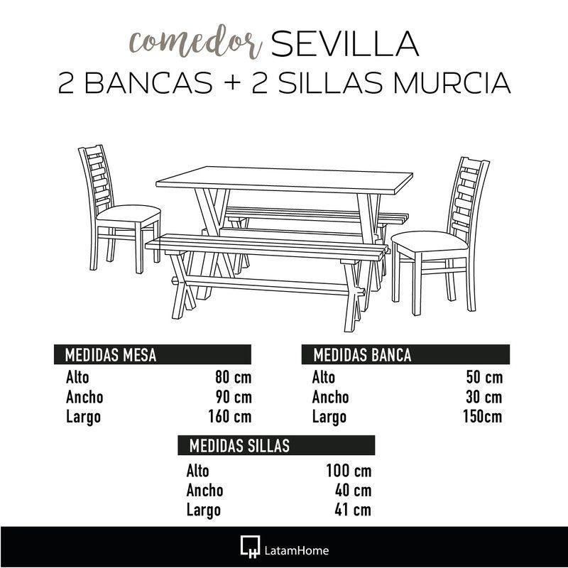 Juego De Comedor Sevilla 2 Sillas Murcia + 2 Bancas Tela Lino Blanco-2