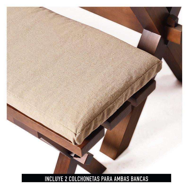 Juego De Comedor Sevilla 2 Sillas Segovia + 2 Bancas Tela Lino Natural-5