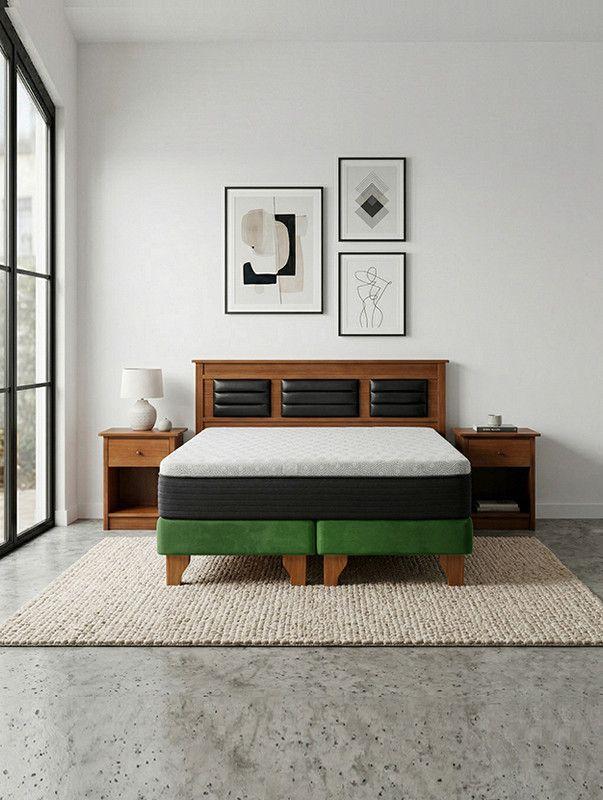 Cama Europea New Top Colchon Resortes 23 Cm 2 Plazas Tela Velvet + Maderas Altair-0