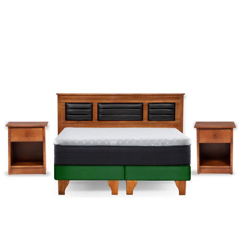 Cama Europea New Top Colchon Resortes 23 Cm 2 Plazas Tela Velvet + Maderas Altair-1