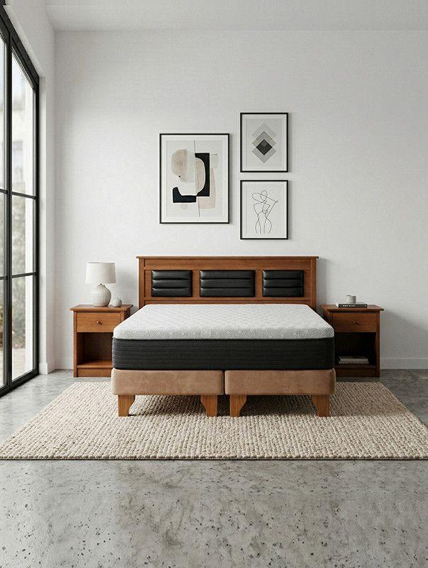 Cama Europea New Top Colchon Resortes 23 Cm 2 Plazas Tela Velvet + Maderas Altair-0
