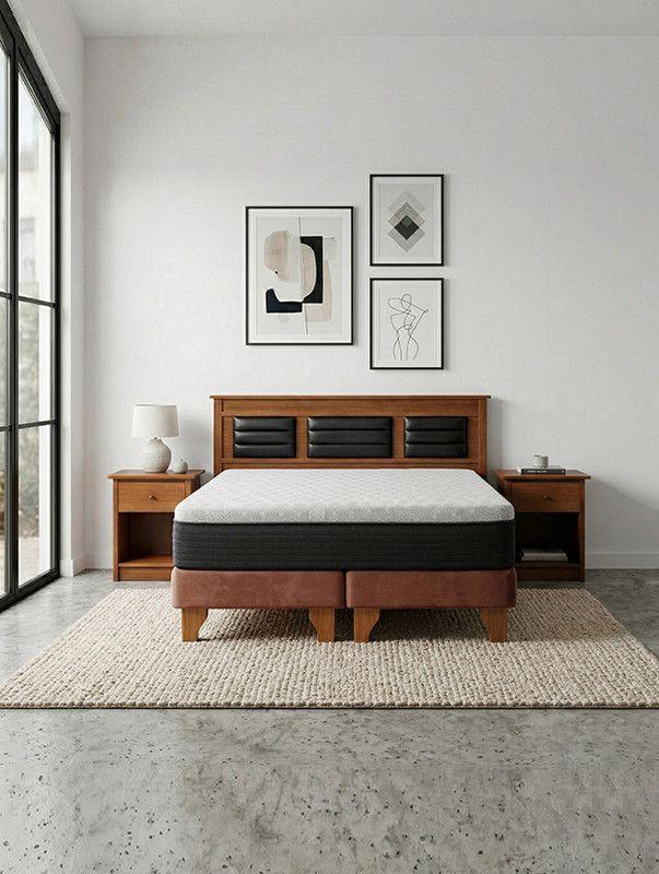 Cama Europea New Top Colchon Resortes 23 Cm 2 Plazas Tela Velvet + Maderas Altair-0