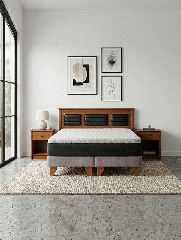 Cama Europea New Top Colchon Resortes 23 Cm 2 Plazas Tela Velvet + Maderas Altair-0