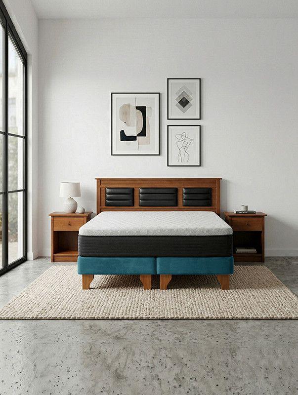 Cama Europea New Top Colchon Resortes 23 Cm 2 Plazas Tela Velvet + Maderas Altair-0