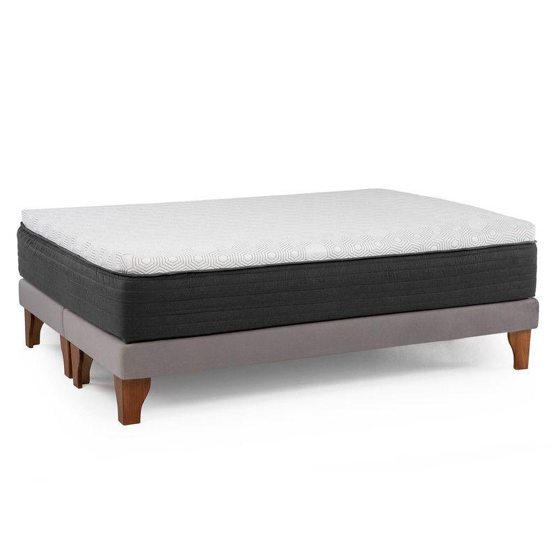 Cama Europea New Top Colchon Resortes 23 Cm 2 Plazas Base Dividida Tela Velvet Gris-2