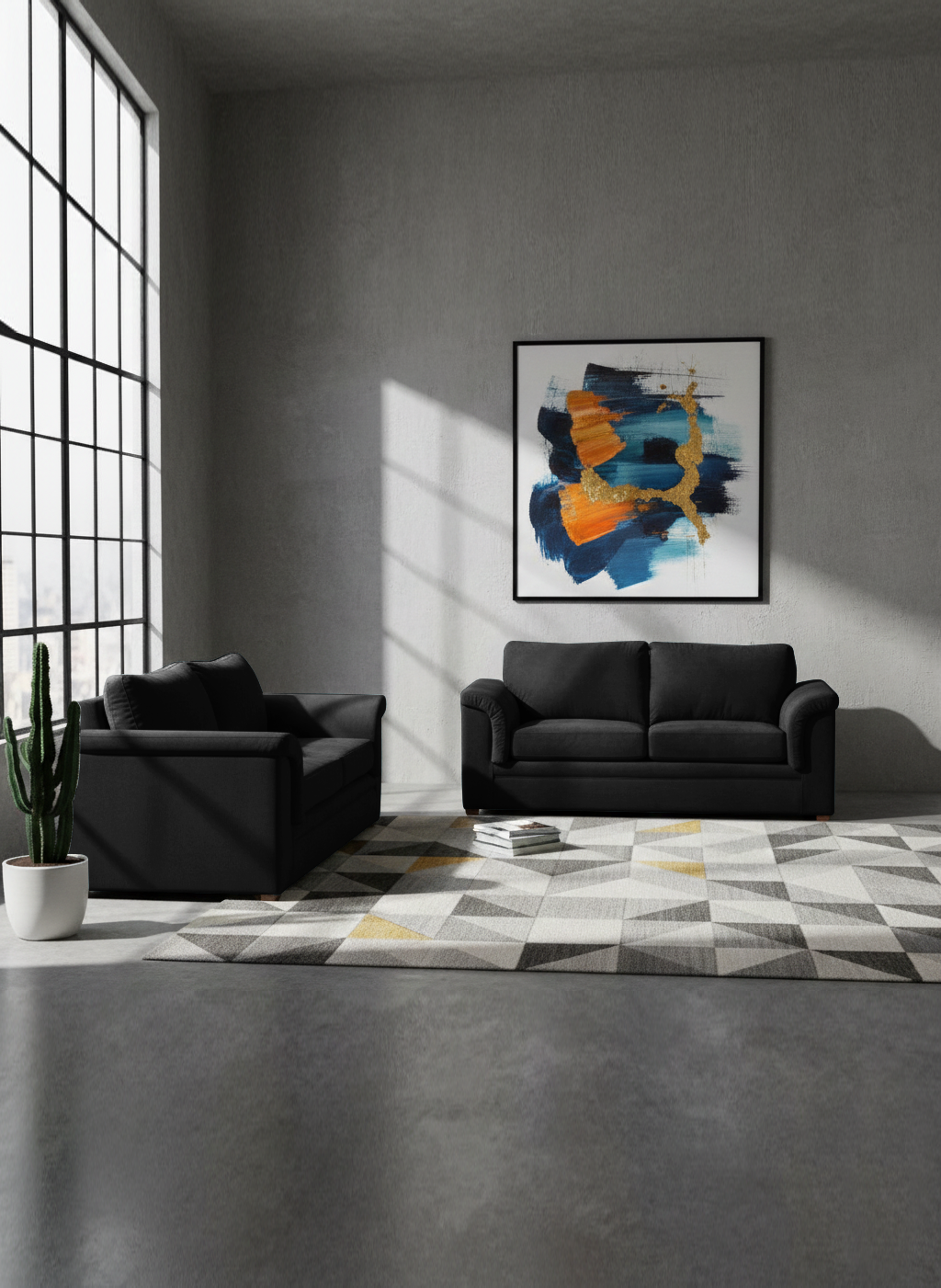 LIVING ANCONA 3-2 TELA  VELVET  NEGRO-0