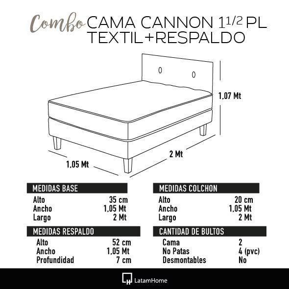 Combo Cama Cannon 1.5 Plazas Textil + Respaldo Tela Velvet-3