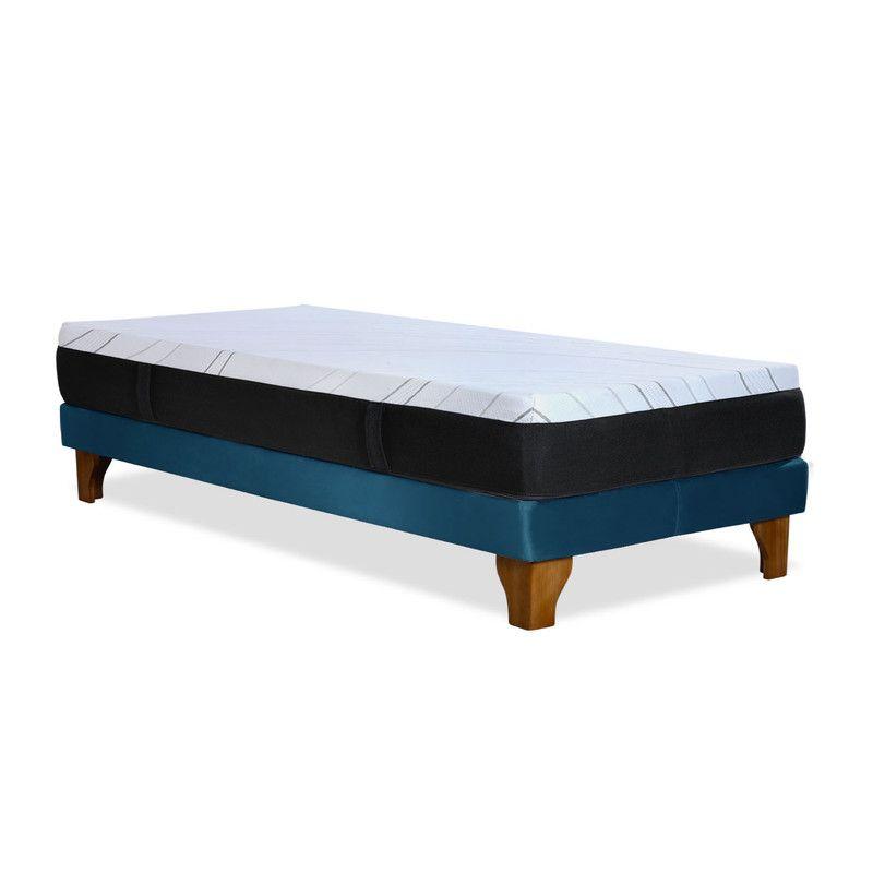 CAMA ZEN TOP FOAM VISCO TELA AZUL PETROLEO 1PZA-2
