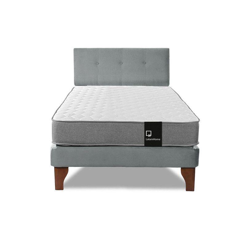 Cama Europea Zen Best 1.5 Plaza Tela Velvet Gris + Respaldo-3