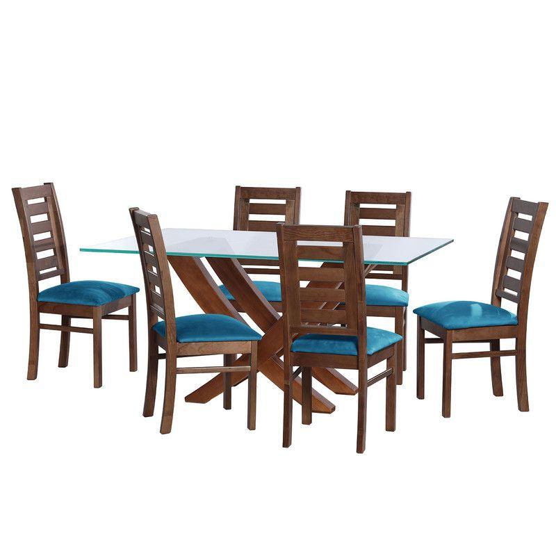 Juego De Comedor Alicante 6 Sillas Murcia Tela Velvet Azul Petroleo-0