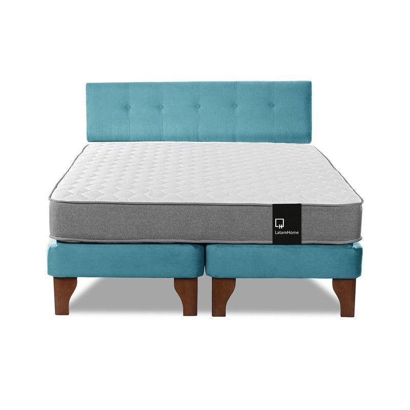 Cama Europea Zen Best Tela Velvet Turquesa 2 Plazas + Respaldo-4