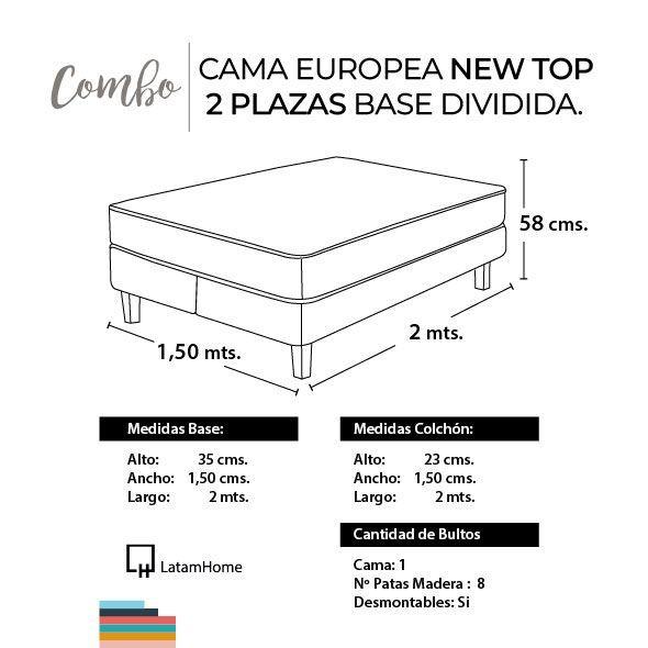 Cama Europea New Top Colchon Resortes 23 Cm 2 Plazas Base Dividida Tela Velvet Turquesa-7