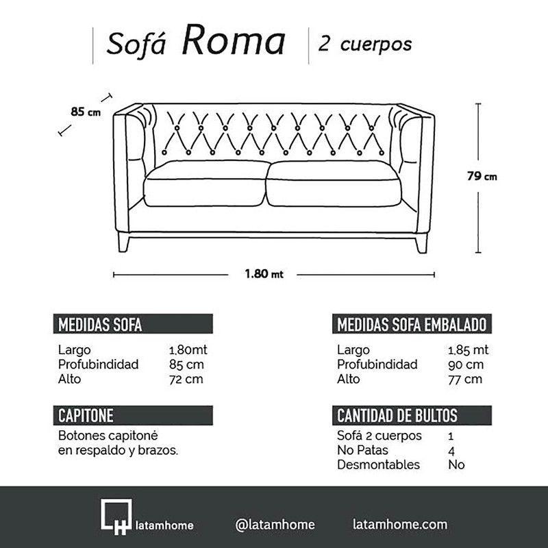 Sofa Roma 2 Cuerpos Capitoné Cuero Colorado-3