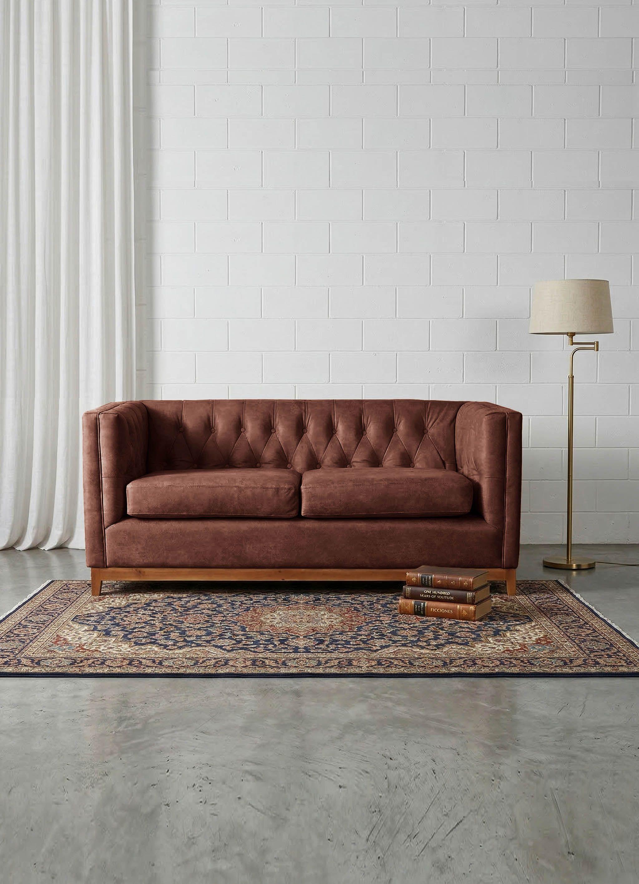 Sofa Roma 2 Cuerpos Capitoné Cuero Colorado-0
