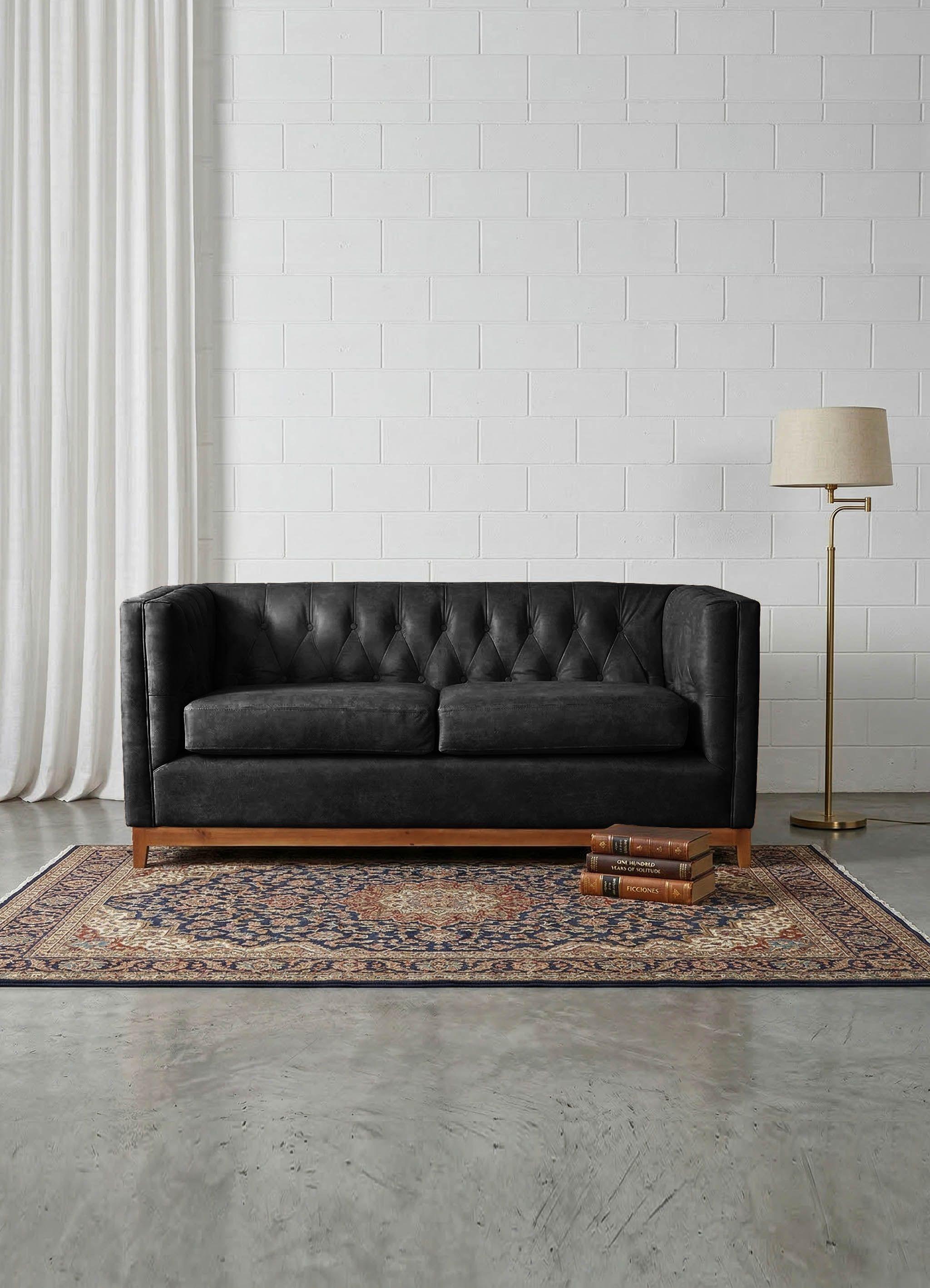 Sofa Roma 2 Cuerpos Capitoné Cuero Colorado-0