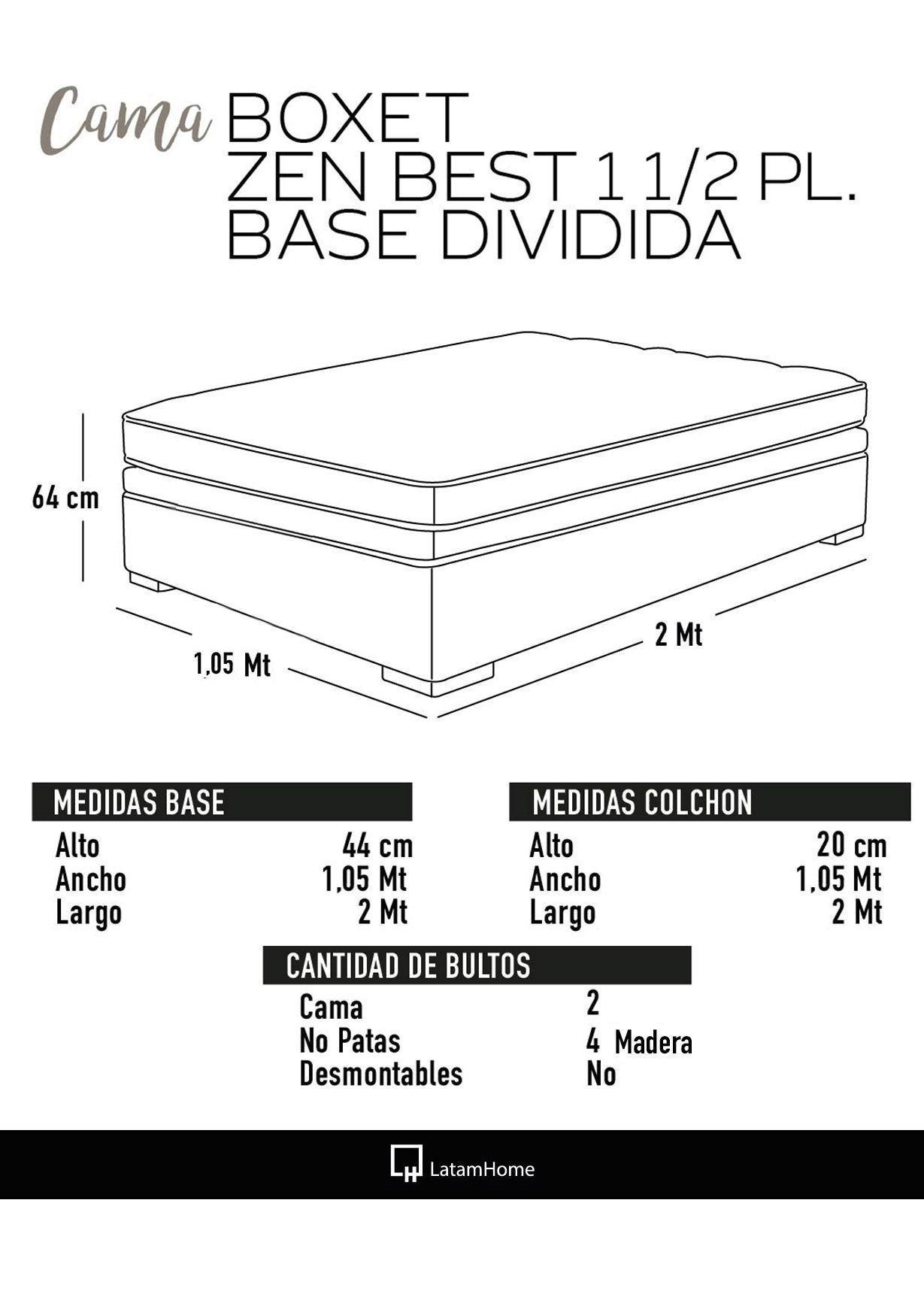  Cama Funcional Boxet 1 1/2 Plaza Colchon Resortes Zen Pro Funda Lavable-4