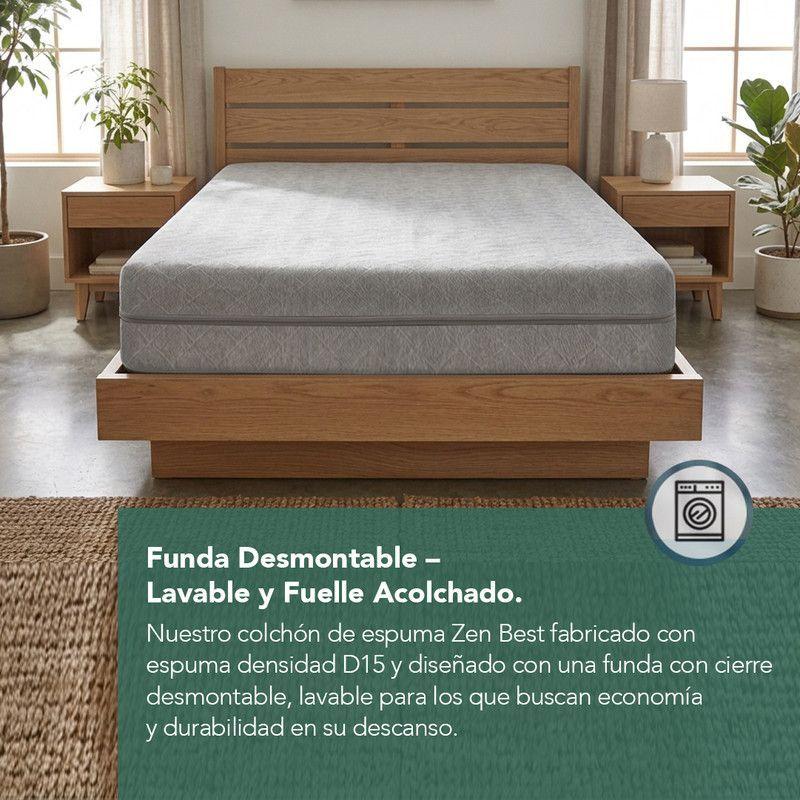 Cama Europea  Zen Best 1 Plaza 190 cm Colchon Espuma Con Funda Velvet + Respaldo-3