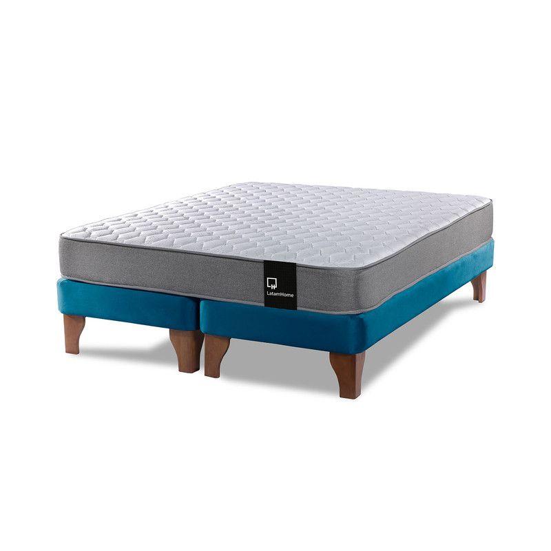 Cama Europea Zen Best Tela Velvet Azul 2 Plazas-1