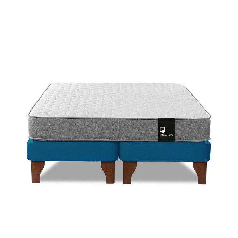 Cama Europea Zen Best Tela Velvet Azul 2 Plazas-3