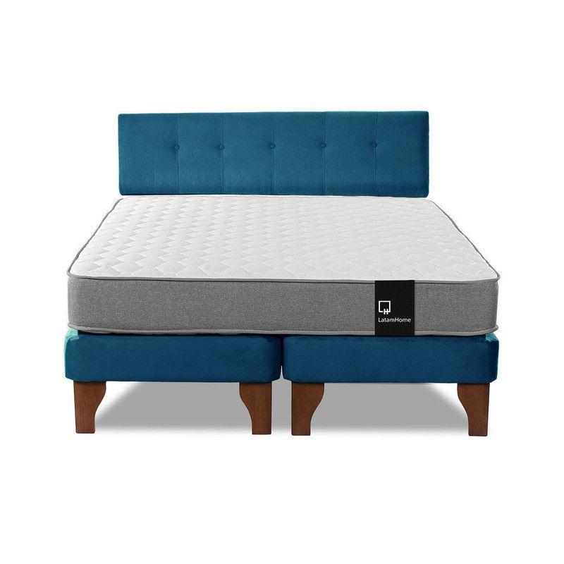 Cama Europea Zen Best Tela Velvet Azul 2 Plazas + Respaldo-4