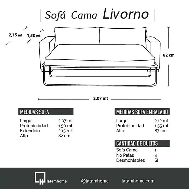 Sofa Cama Livorno 2Pl Lino Gris Claro-4