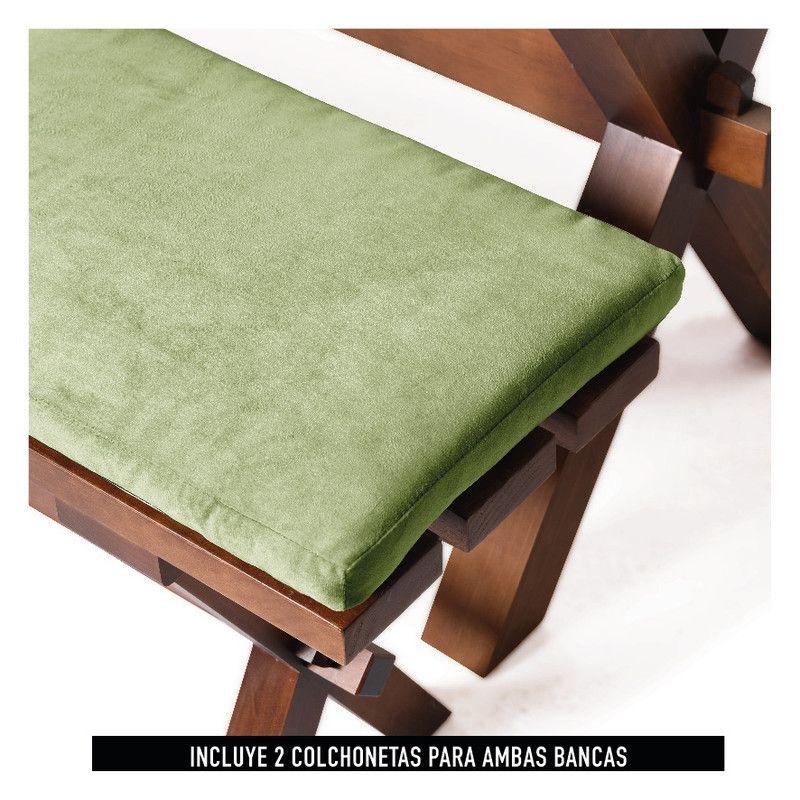 Juego De Comedor Sevilla 2 Sillas Oviedo + 2 Bancas Tela Velvet Pistacho-5