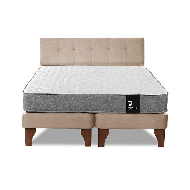 Cama Europea Zen Best Tela Velvet Beige 2 Plazas + Respaldo-4