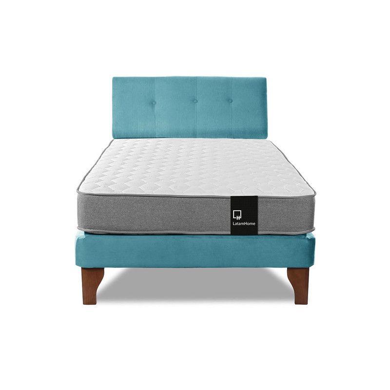 Cama Europea Zen Best 1.5 Plaza Tela Velvet Turquesa + Respaldo-3