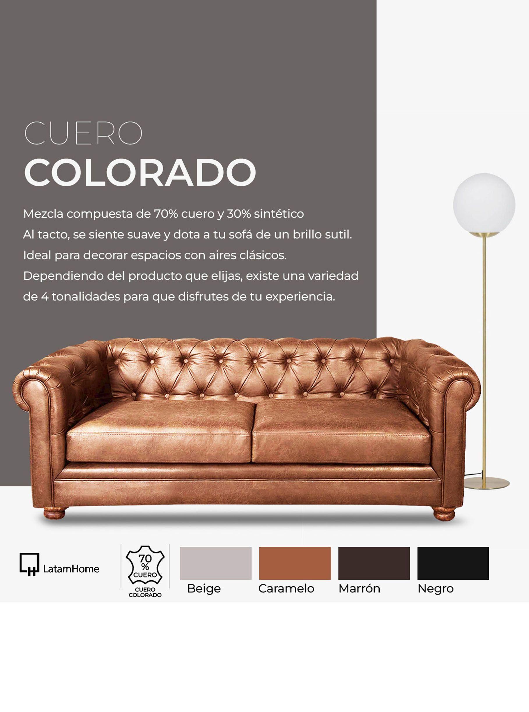 Sofá Florencia 3 Cuerpos Capitoné Cuero Colorado Beige-4