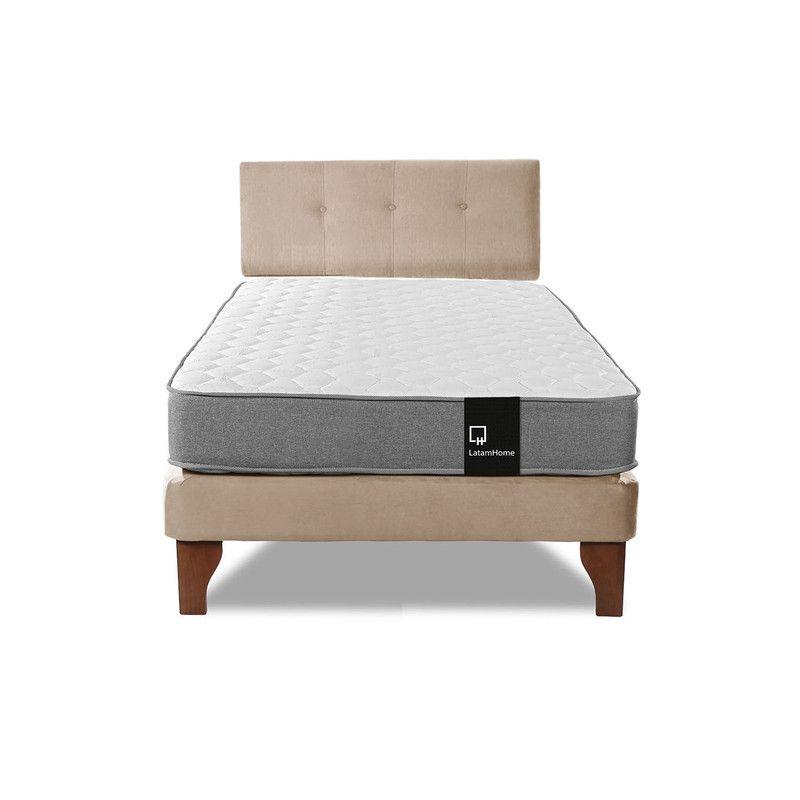 Cama Europea Zen Best 1.5 Plaza Tela Velvet Beige + Respaldo-3