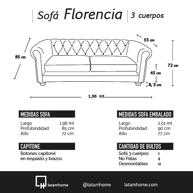 Sofa Florencia 3 Cuerpos Cuero Colorado Negro-5