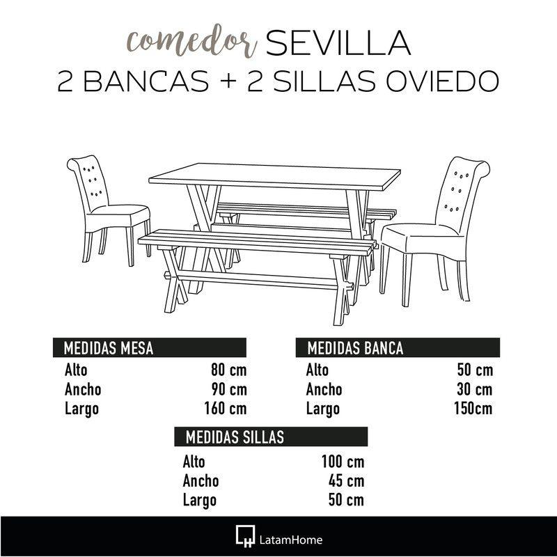 Juego De Comedor Sevilla 2 Sillas Oviedo + 2 Bancas Cuero Kentucky Tabaco-2