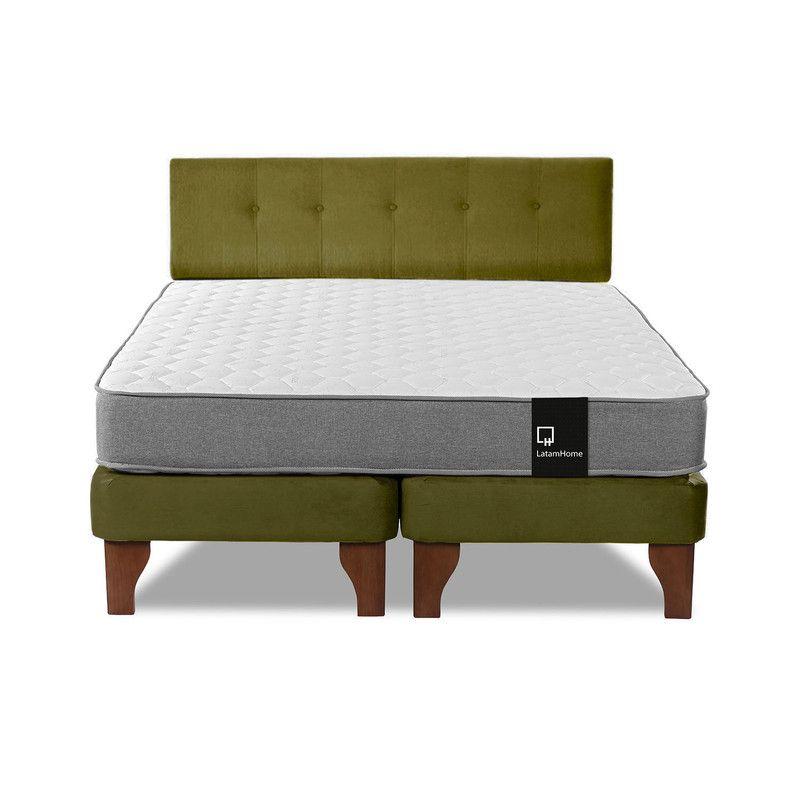 Cama Europea Zen Best Tela Velvet Verde 2 Plazas + Respaldo-4