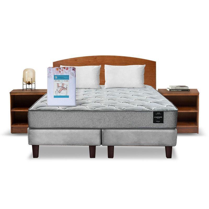 Combo Cama Cannon 2 Plazas Base Dividida Tela + Textil + Respaldo + 2 Veladores Atlas-6
