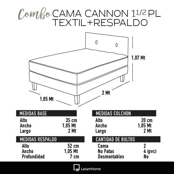 Combo Cama Cannon 1,5 Plaza Textil + Respaldo Tela Palo Rosa-3