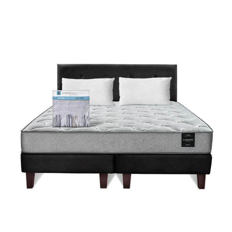 Combo Cama Cannon 2 Plazas Textil + Respaldo Tela Negro-9