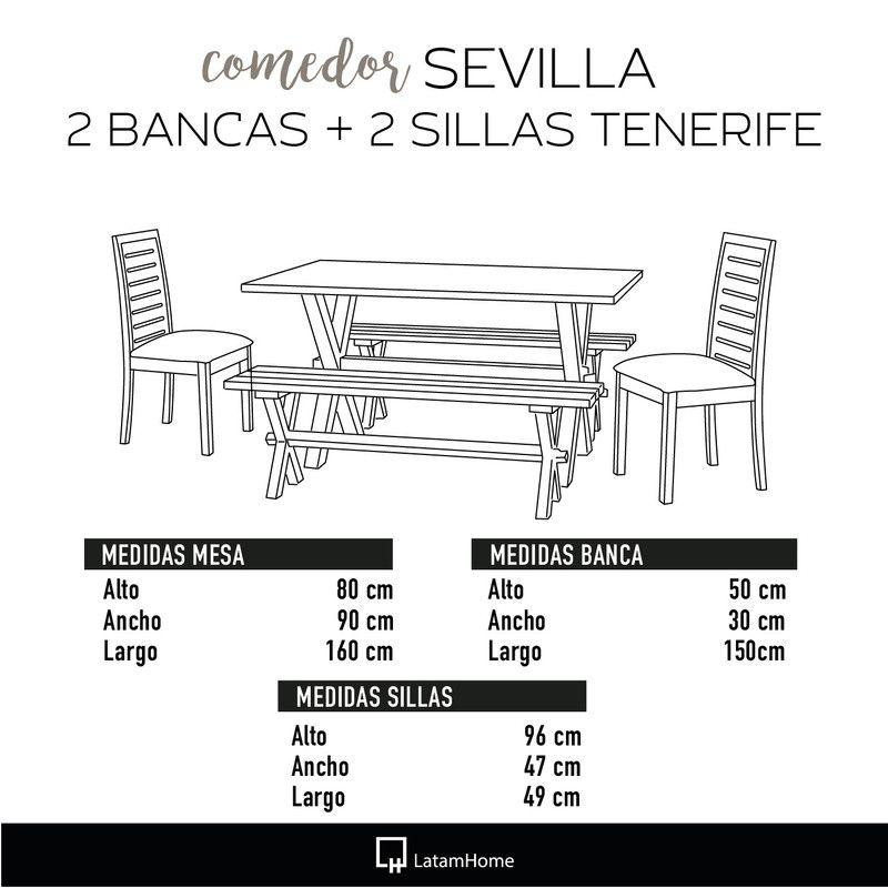 Juego De Comedor Sevilla 2 Sillas  Tenerife + 2 Bancas Tela Velvet Chocolate-2