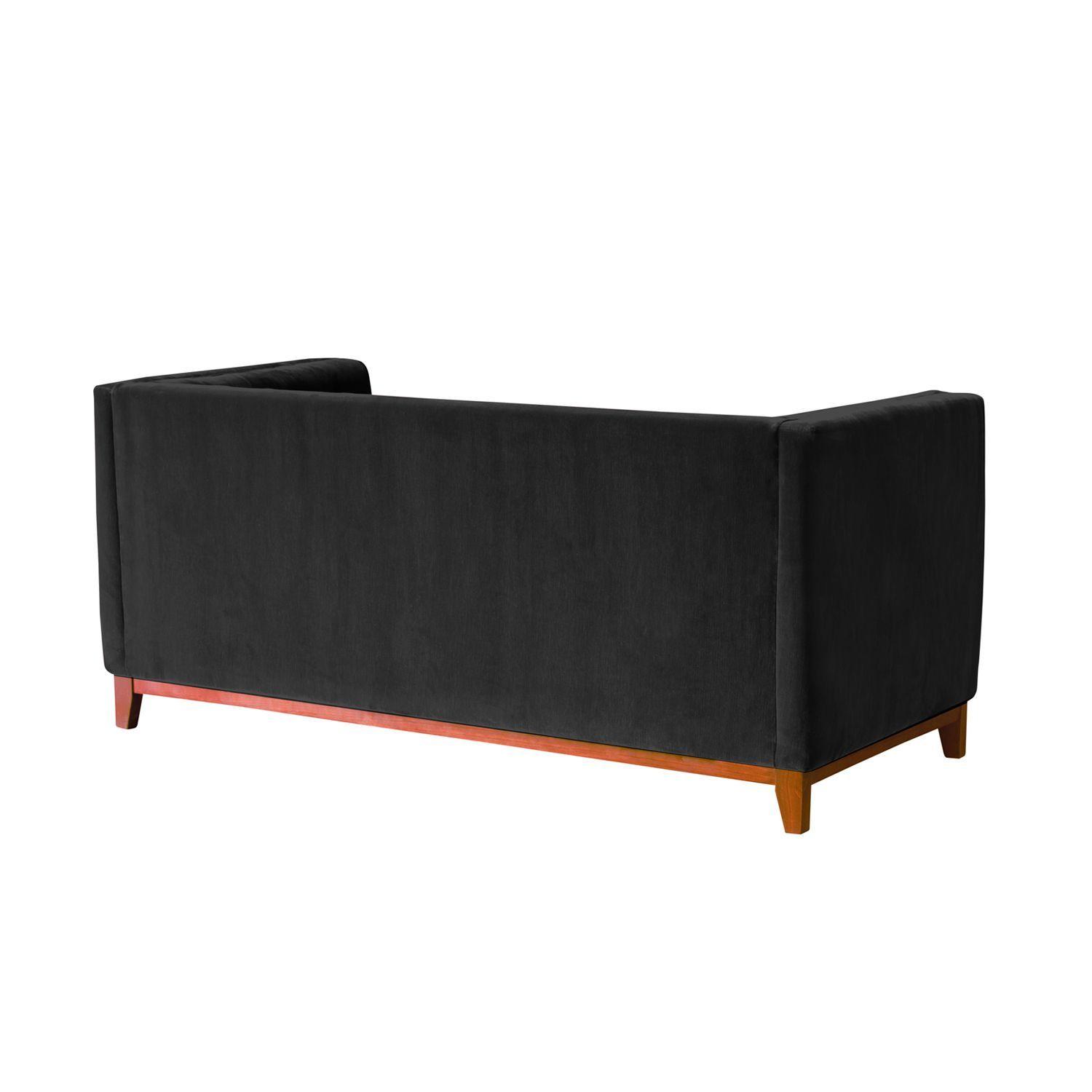 Sofá Roma 2 Cuerpos Capitoné Tela Velvet Negro-2
