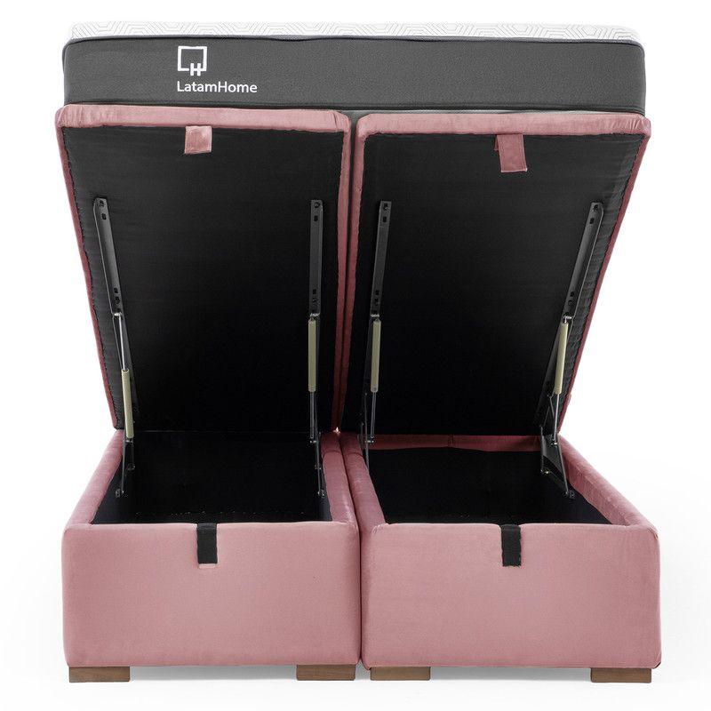 Cama Funcional Boxet 2 Plazas Base Dividida Colchon Resortes New Top Funda Lavable Palo Rosa-1