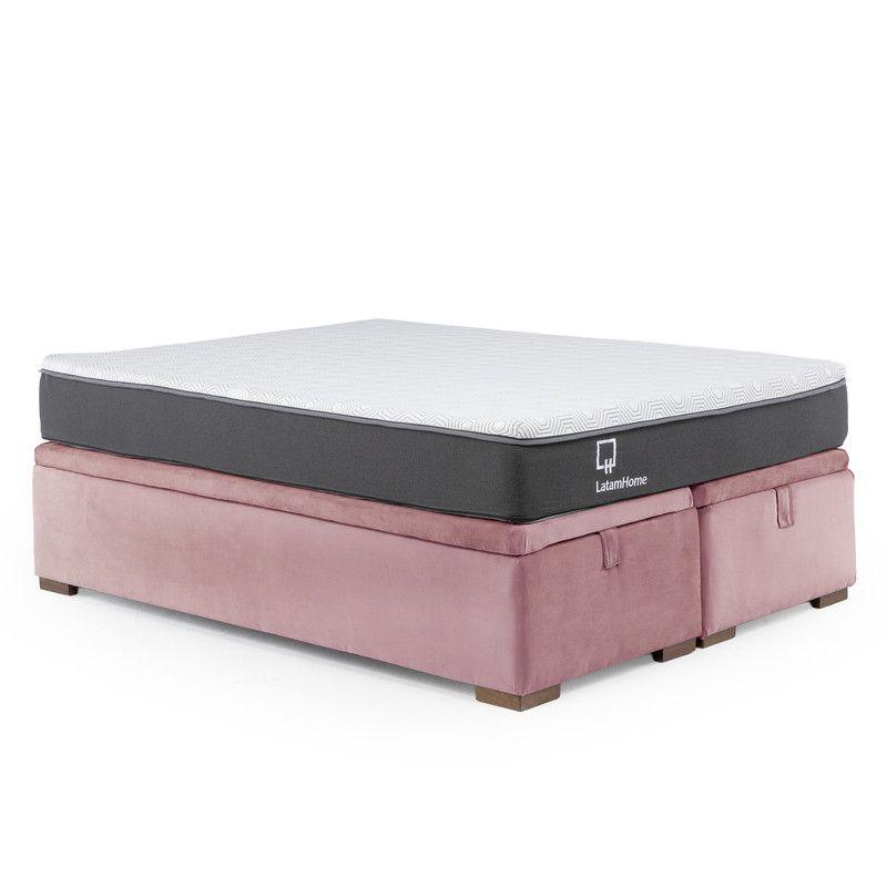 Cama Funcional Boxet 2 Plazas Base Dividida Colchon Resortes New Top Funda Lavable Palo Rosa-2