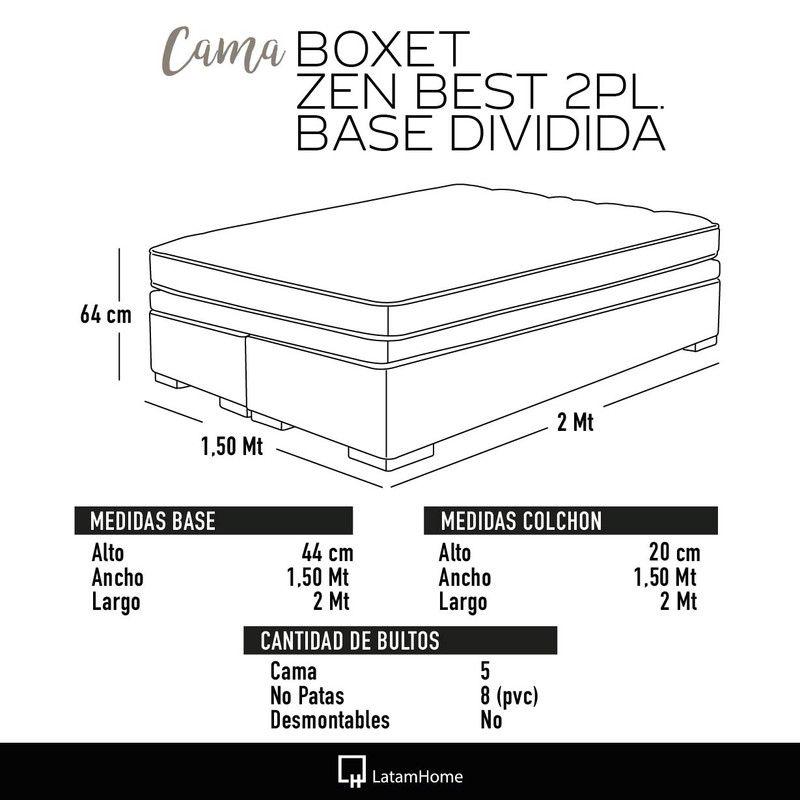 Cama Funcional Boxet 2 Plazas Base Dividida Colchon Resortes New Top Funda Lavable Palo Rosa-5