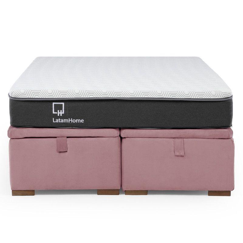 Cama Funcional Boxet 2 Plazas Base Dividida Colchon Resortes New Top Funda Lavable Palo Rosa-6