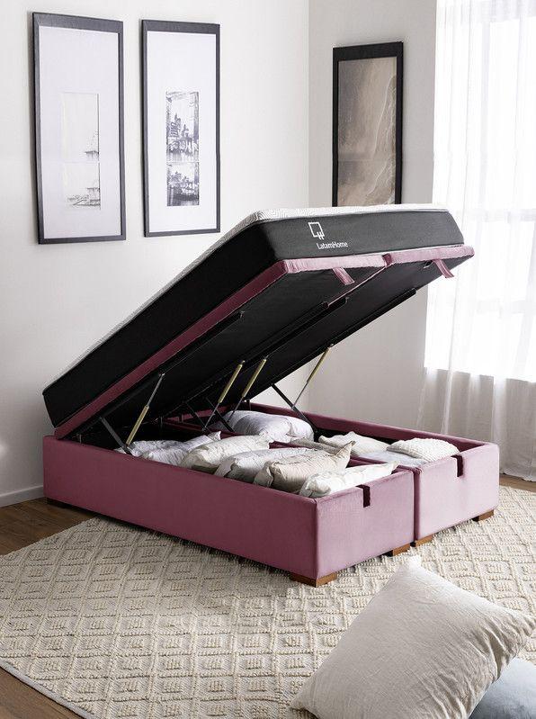 Cama Funcional Boxet 2 Plazas Base Dividida Colchon Resortes New Top Funda Lavable Palo Rosa-0