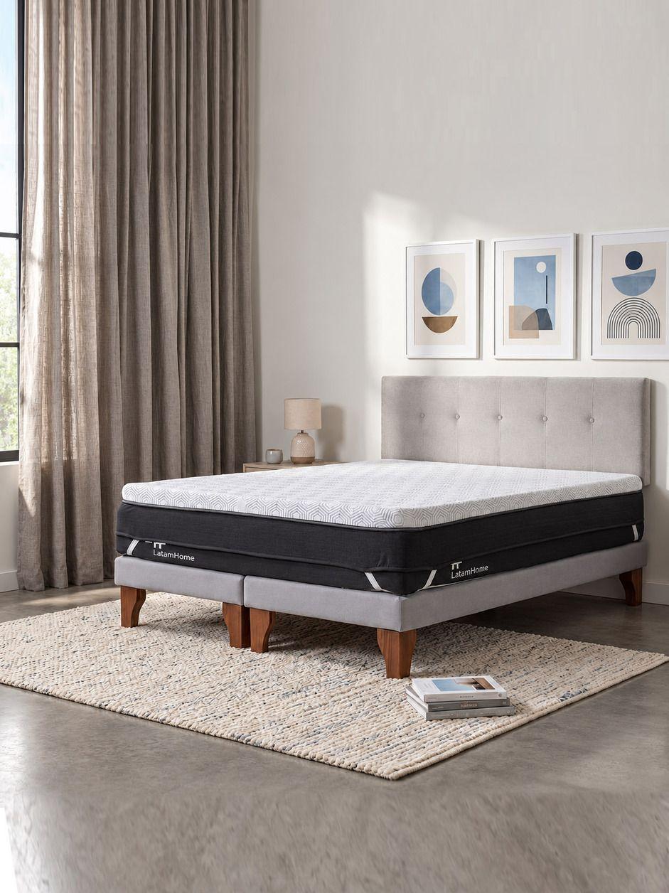 Cama Europea 2 Plazas Base Dividida Zen Best Con Topper Faja Y Respaldo Tela-2