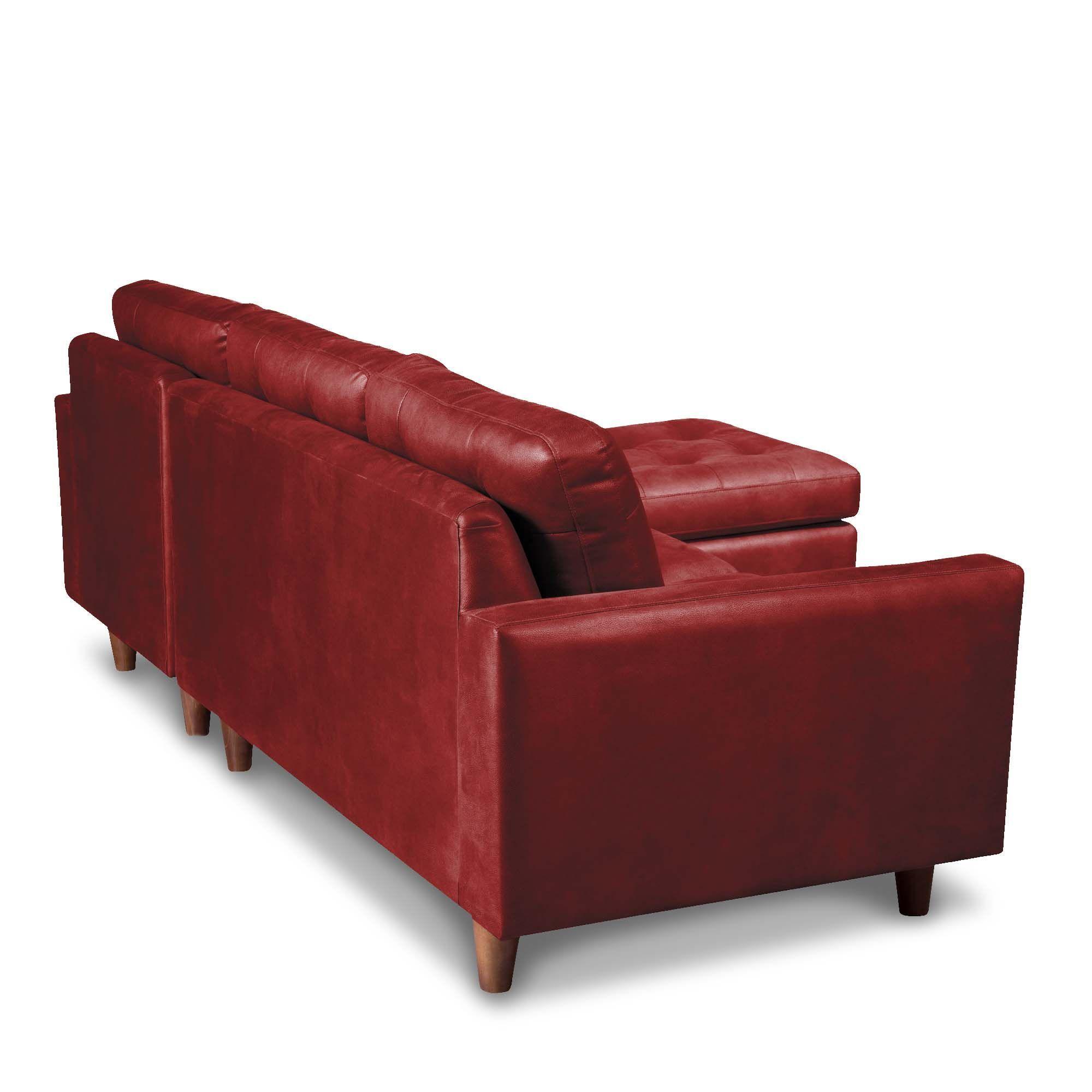 Sofa Seccional Derecho Napoles Cuero Ketucky Rojo-3