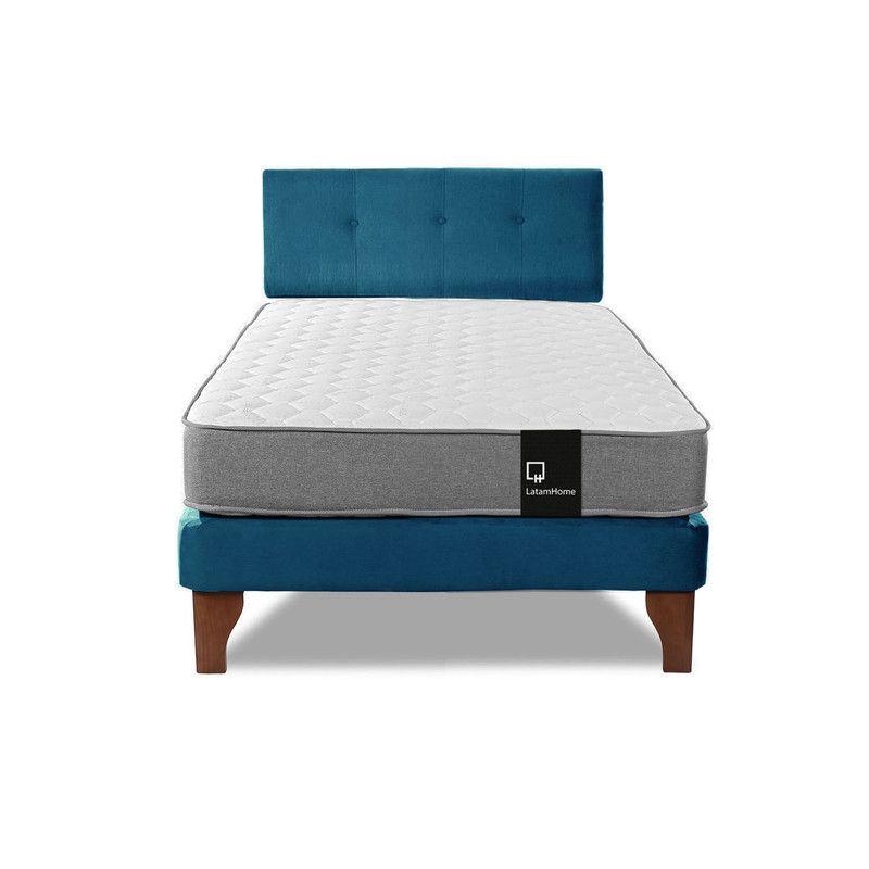 Cama Europea Zen Best 1.5 Plaza Tela Velvet Azul Petroleo + Respaldo-3