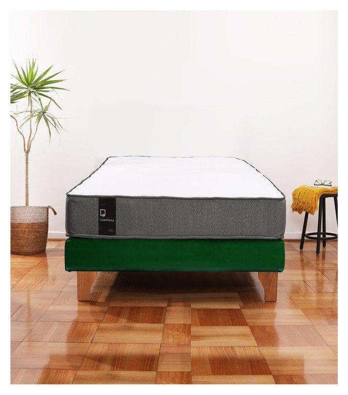Cama Europea Zen Best 1.5 Plaza Tela Velvet Verde-0