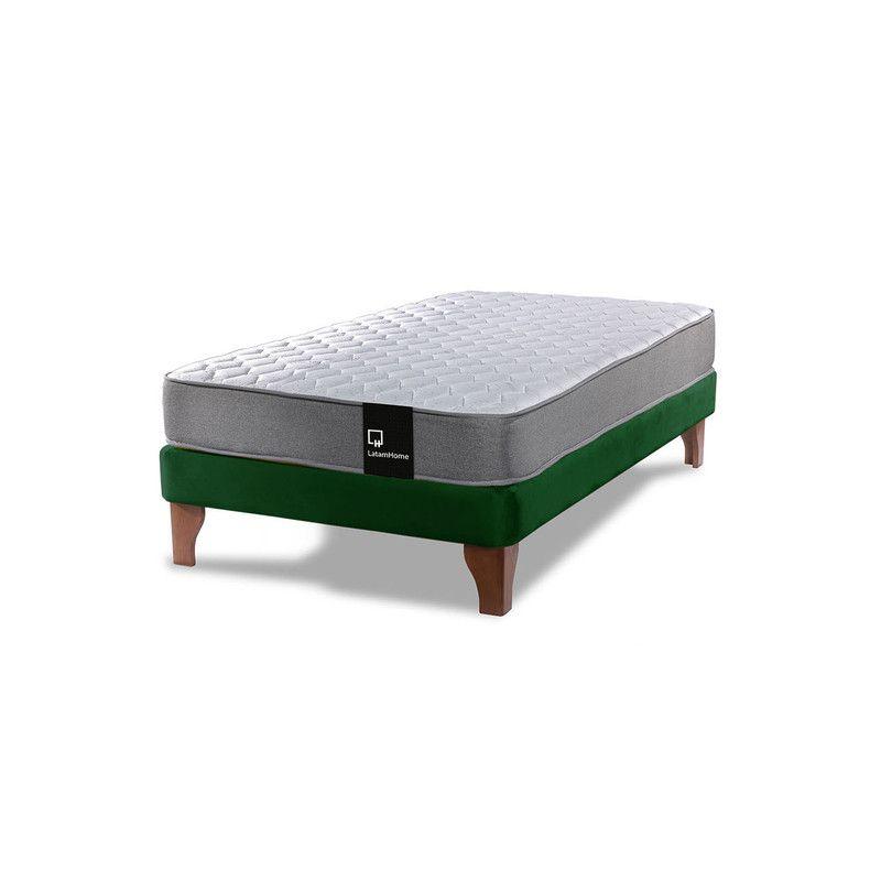 Cama Europea Zen Best 1.5 Plaza Tela Velvet Verde-1